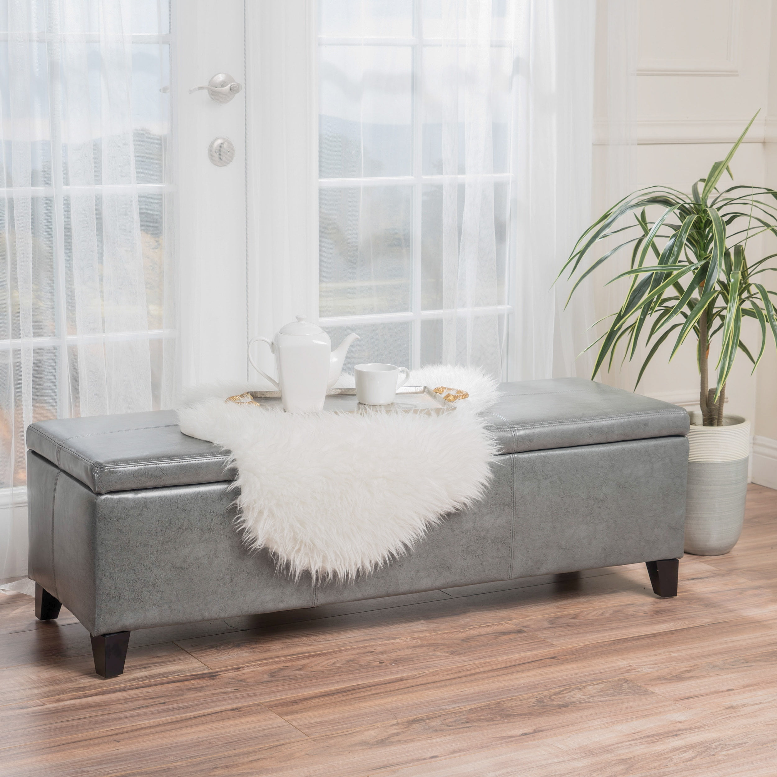 Lalene Faux Leather Storage Ottoman, Dark Grey - Walmart ...