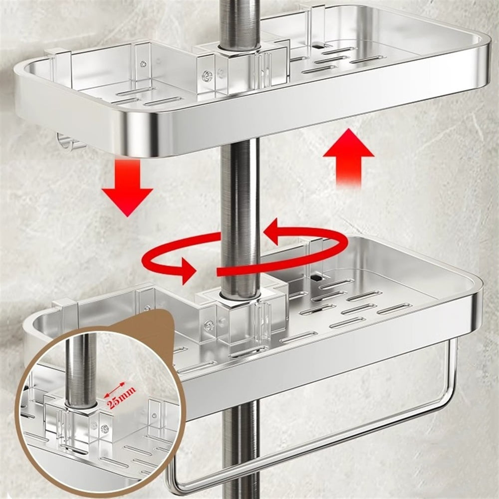 Modern Aluminum Shower Shelf with Hooks, Adjustable Height and Rotation Bathroom Hanging Organizer