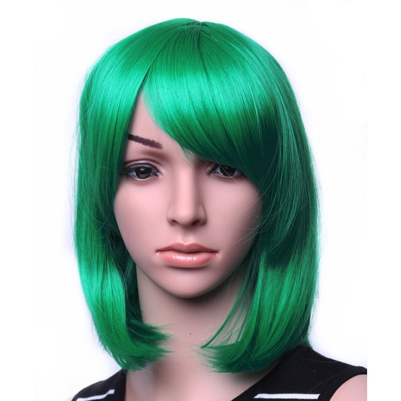 SWACC 11 peluca corta recta sintética Bob color caramelo Cosplay peluca anime disfraz postizo para fiesta con gorro de peluca (verde-04)