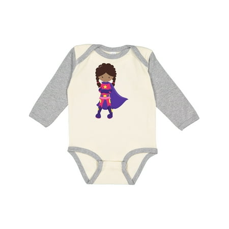 

Inktastic African American Girl Superhero Girl Purple Cape Gift Baby Girl Long Sleeve Bodysuit