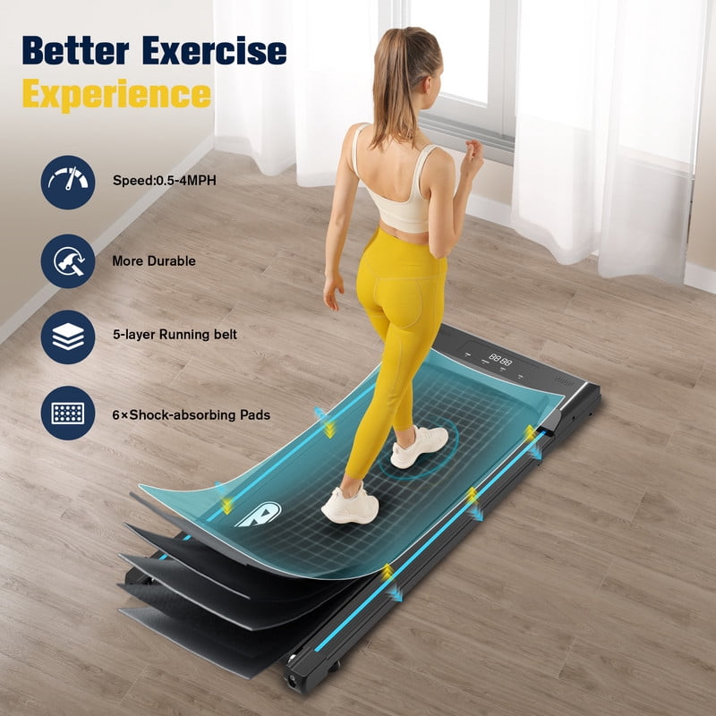 Redliro Walking Pad Under Desk Treadmill 265LBS 2.25HP Running Machine for Home Office, Black