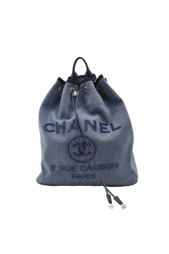 Pre-Owned CHANEL Deauville Large Denim Backpack Blue