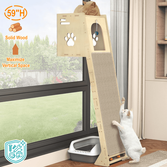 VGBYUJ Versatile Cat Tree, Space Saving Cat Tower Condo with Scratching Mat for Indoor Cats, Solid Wood