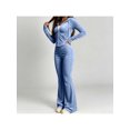 thumbnail image 2 of Zynoxe Womens Sweatsuits 2 Piece Set with Pockets Long Sleeve Zip Hoodie Top & Full Length Flare Pants Suit Comfy Velour Womens 2 Piece Outfits Versatile Solid Color Sweat Suits for Womens Silver S, 2 of 7