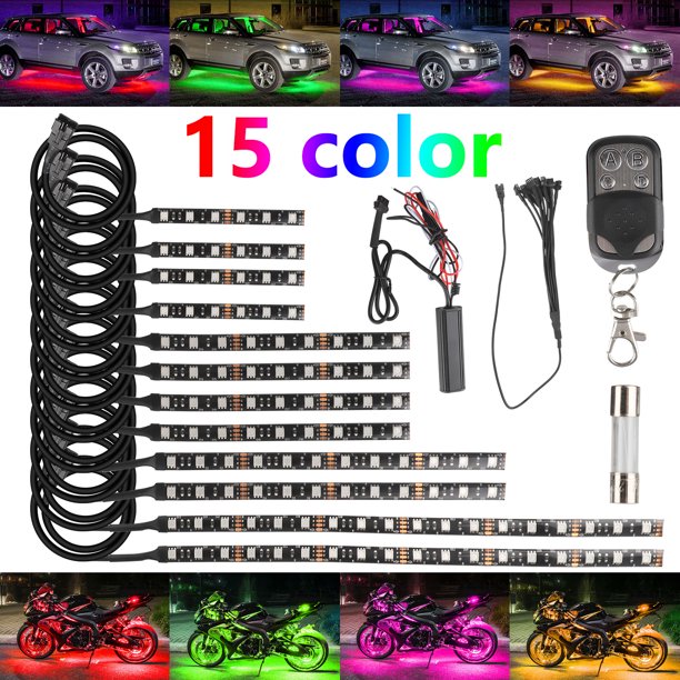 EEEkit 12Pcs Motorcycle LED Light Kit Universal Strips MultiColor Accent Glow Neon Ground