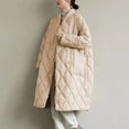 thumbnail image 4 of Women Long Baggy Winter Puffer Coats Collarless Cotton Padded Jacket Button Up Long Sleeve Quilted Outerwear Pockets, 4 of 5
