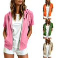 thumbnail image 5 of Short Sleeve Hoodies for Women Summer Fall Lightweight Zip Up Sweatshirt with Pockets Casual Jacket Outerwear, 5 of 7