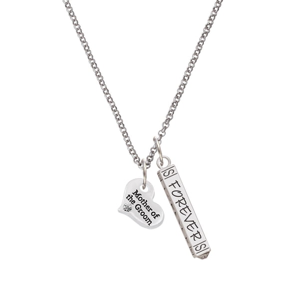 Delight Jewelry Silvertone Small Mother of the Groom Heart Silvertone Forever Bar Charm Necklace, 23"