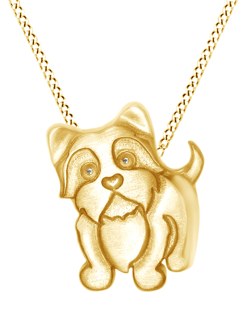 Yorkie Puppy Dog Pendant Necklace In 14K Yellow Gold Over Sterling