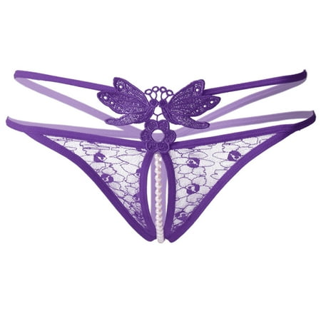 

RPVATI Women s Sexy Lace Bow See Through Thong Low Waisted G-String Underwear Breathable Panties