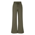 thumbnail image 5 of Olyvenn Stylish Wide Leg Pants Woman Linen High Waisted Pull On Flowy Casual Baggy Drawstring Palazzo Trousers Pants Resort Wear Army Green XL, 5 of 9