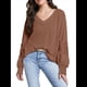 thumbnail image 2 of Blusas de Mujer con Cuello en V, Larga, Encaje, Elegantes, Informales, Modernas, de Gran Tamaño. Color Café M, 2 of 7