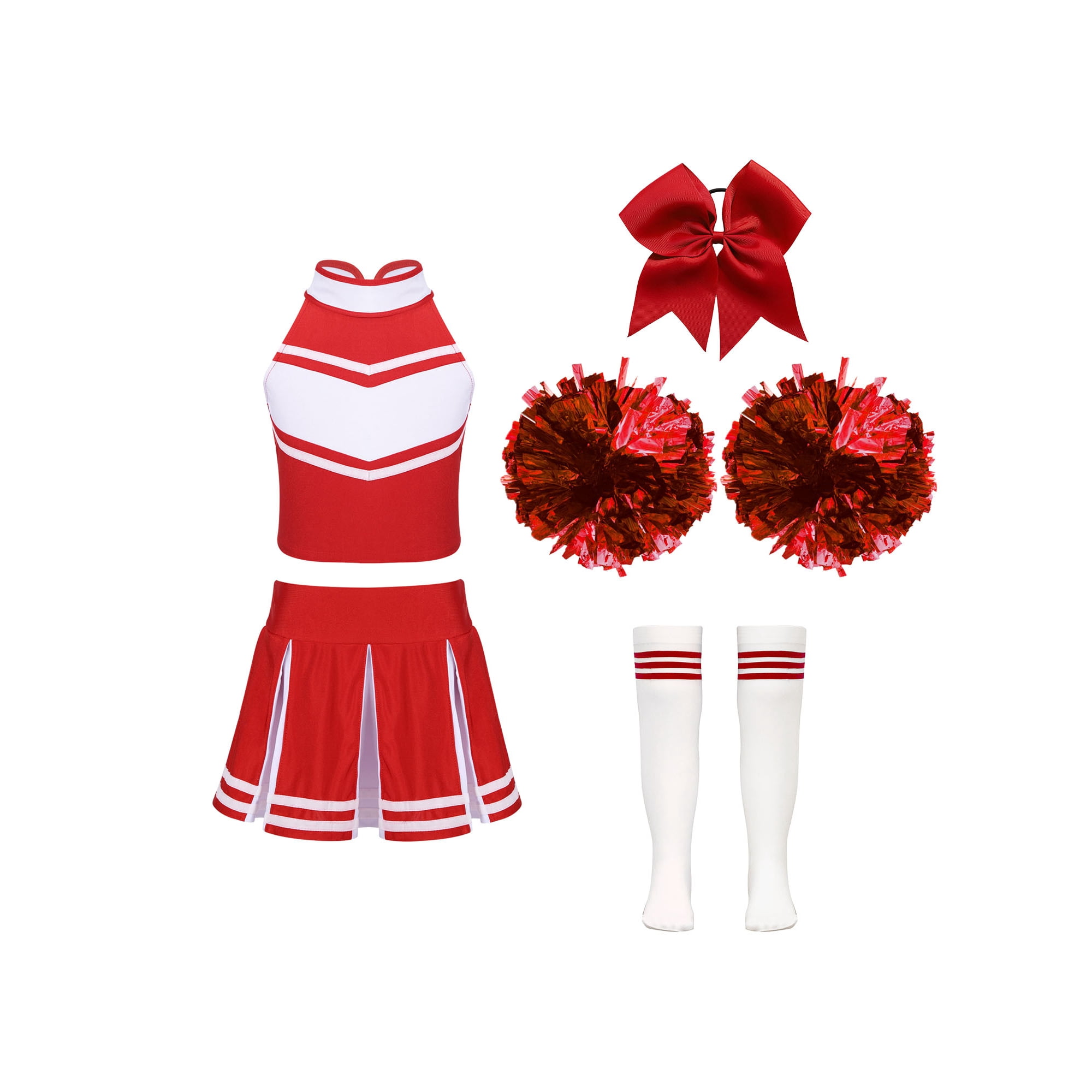 YiZYiF Girls Cheerleading Costume Outfit Set Sleeveless Top with Pleated Skirt for Stage Performance A Red 8