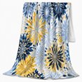 thumbnail image 2 of Chrysanthemum Floral Pattern Blue Gold Tones Living Room, Cozy Friendship Quote Scene, Warm Flannel Blanket for Living Room and Reading Nook, Art Lovers Thanksgiving Gift, Artistic Home Decor, 2 of 9