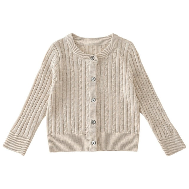 Wdgfv Filles Garçons Cardigan en Lin à Col Rond Chandail Tricoté et Tenue Douillette et Stylée pour Enfants Beige 7-8 Ans