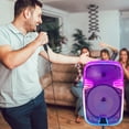 thumbnail image 5 of Portable Bluetooth Speaker 8" Woofer w/ Tripod Stand Microphone Remote Control Purple LED Clear Shell, 5 of 9