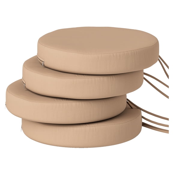 Patio Chair Cushions Set of 4, 15" Round Outdoor Seat Cushions, Khaki
