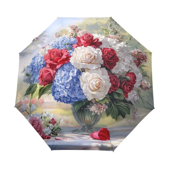 YAZAOO One-Touch Auto Open Close Rain Umbrella With Creative Vibrant Floral Bouquet Pattern