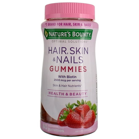 Nature's Bounty Optimal Solutions With Biotin Hair, Skin & Nails Gummies, Strawberry, 2,500 ï¿½ï¿½g, 80 Ct
