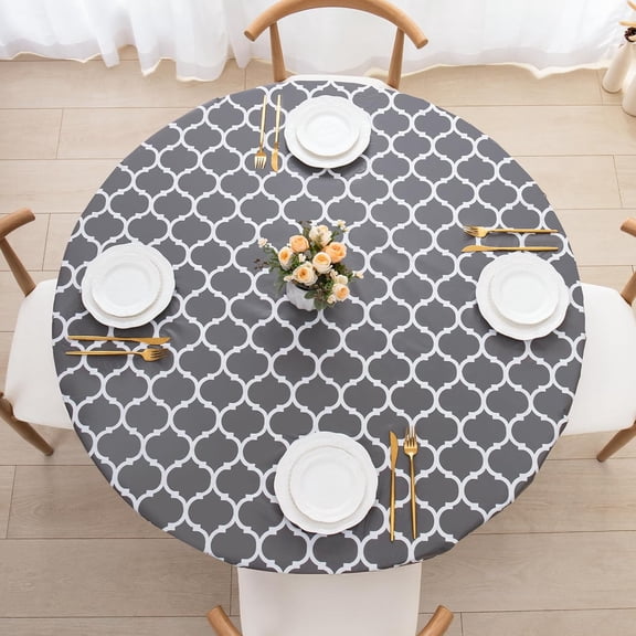Round Fitted PEVA Vinyl Tablecloth with Elastic Edged & Flannel Backing, Waterproof Wipeable Round Table Cover for Indoor Outdoor Patio Use - Fits Tables up to 36"-44" Dia. (Rosaic Plaids)