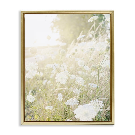 Stupell Industries Cottage Sunlit Meadow Blooming Wildflowers Gold Floating Frame Canvas Art, 17 x 21, by Leah Straatsma
