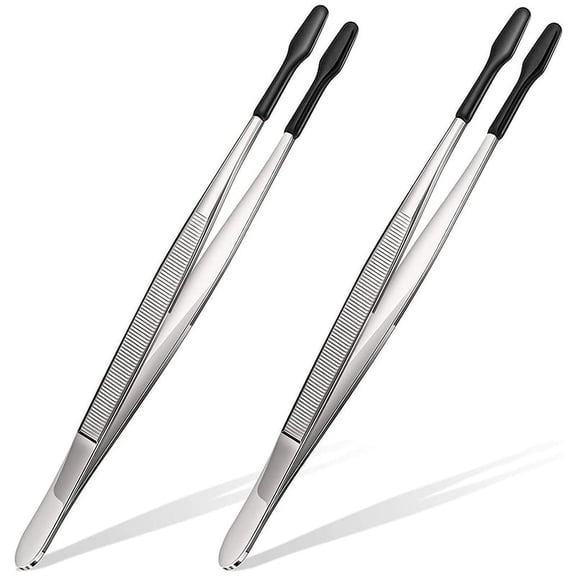 2 Pieces of Rubber Tip Tweezers PVC Silicone Laboratory Industrial Hobby Craft Tool-Black