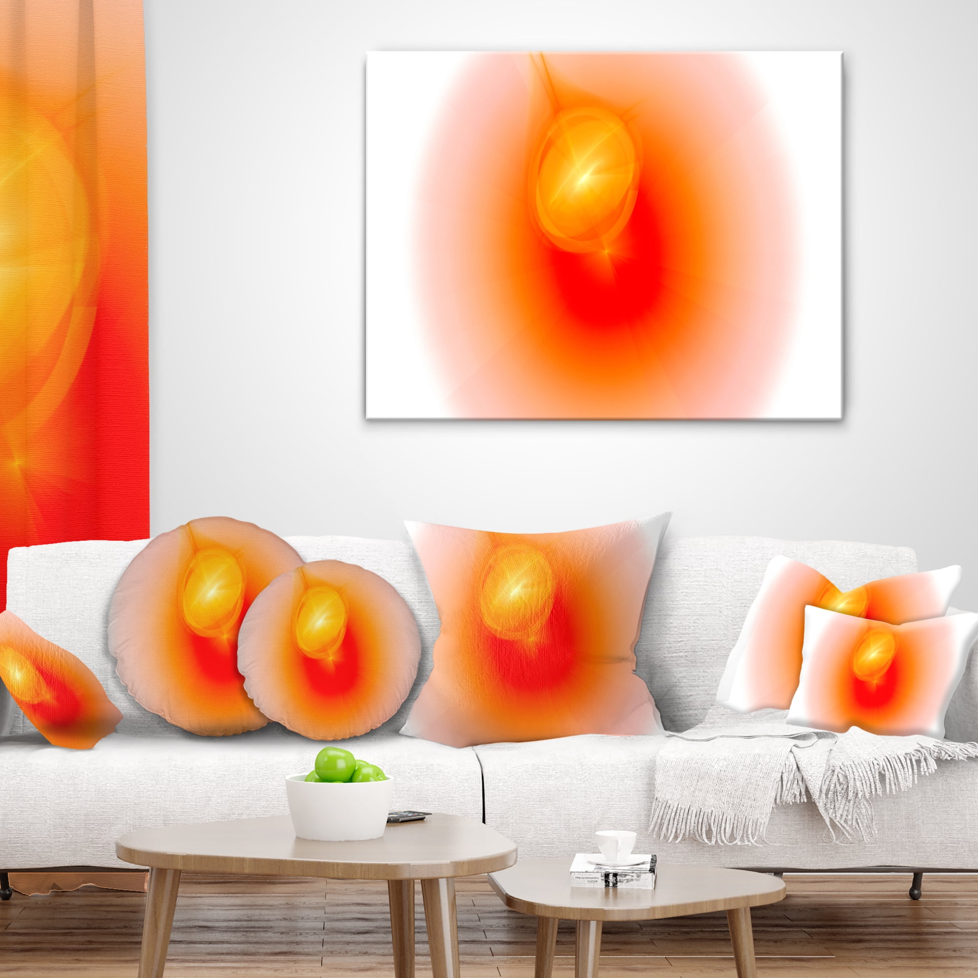 Designart Red Luminous Misty Sphere - Abstract Throw Pillow - 12x20
