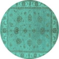 thumbnail image 1 of Ahgly Company Machine Washable Indoor Round Oriental Turquoise Blue Industrial Area Rugs, 7' Round, 1 of 4