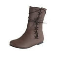 thumbnail image 4 of VKEKIEO Women'S Mid-Calf Boots Round Toe Flat Heel Booties Lace Lace-up Brown Fall Boots, 4 of 5