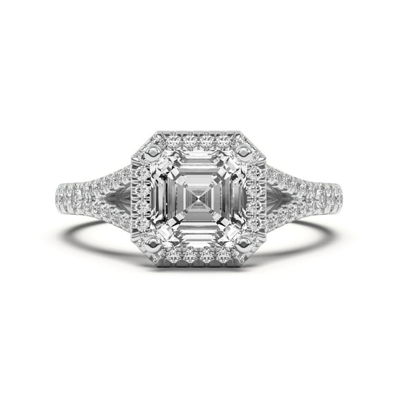 Meryn Jewelry 1.5 Ct Asscher Cut Moissanite Ring - 14K White Gold Plated Split Shank Engagement Ring for Women - Elegant Proposal Ring - Moissanite Wedding Jewelry - Gift for Wife or Fiancee