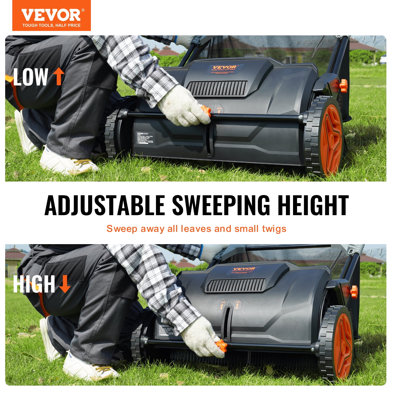 KFFKFF Lawn Sweeper Push Leaf Grass Collector 21" 3.5 Cu. Ft. Capacity Adjustable