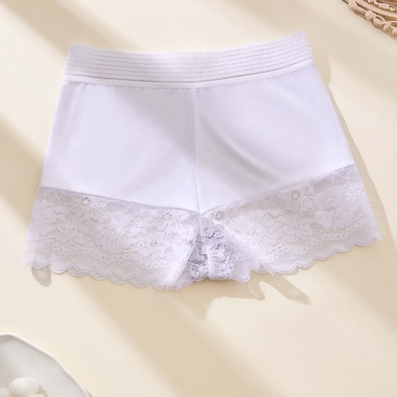 Seamless Cotton Underwear for Women Fashion Women's Lace Solid Bow Stretch Panties High Waist Underpants Panties White M