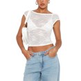 thumbnail image 1 of Blusa elegante de verano con cuello redondo y mangas cortas en color blanco con espalda de malla transparente, talla XS, 1 of 6
