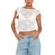 thumbnail image 1 of Camisa blanca de manga corta transparente de malla con detalle de espalda descubierta, talla M Elegante top de encaje de verano, 1 of 6