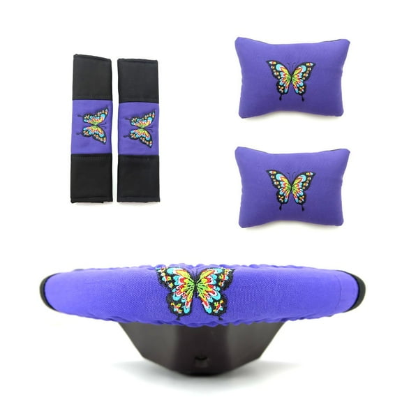 Designcovers Cotton Two-Tone Steering Wheel Cover in Black and Purple With Nice Butterfly Design For Women, Girls,Universal size to fit all steering wheels from 14.5"-15" diameter