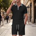 thumbnail image 2 of hotojiny Men's 2 Pieces Summer Outfits Stylish Color Block Button Collared Shirt and Shorts Set for Golf Beach Clothes(Black,Medium), 2 of 5