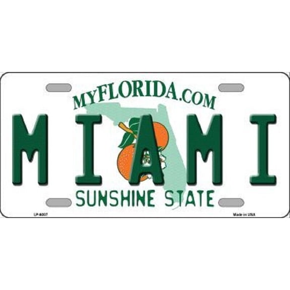 MIAMI METAL NOVELTY LICENSE PLATE TAG - Aluminum ( 12 inch x 6 inch )