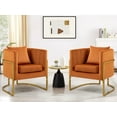 thumbnail image 6 of Velvet Accent Barrel Chairs Set of 2, Modern Arm Club Chair Set with Pillow for Living Room / Bedroom / Guest Reception, Channel Tufted, Gold Finish Base, Orange, 6 of 7