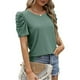 thumbnail image 3 of Blusa túnica suelta de verano verde guisante con cuello redondo, mangas abullonadas, camisa corta y elegante, 3 of 6