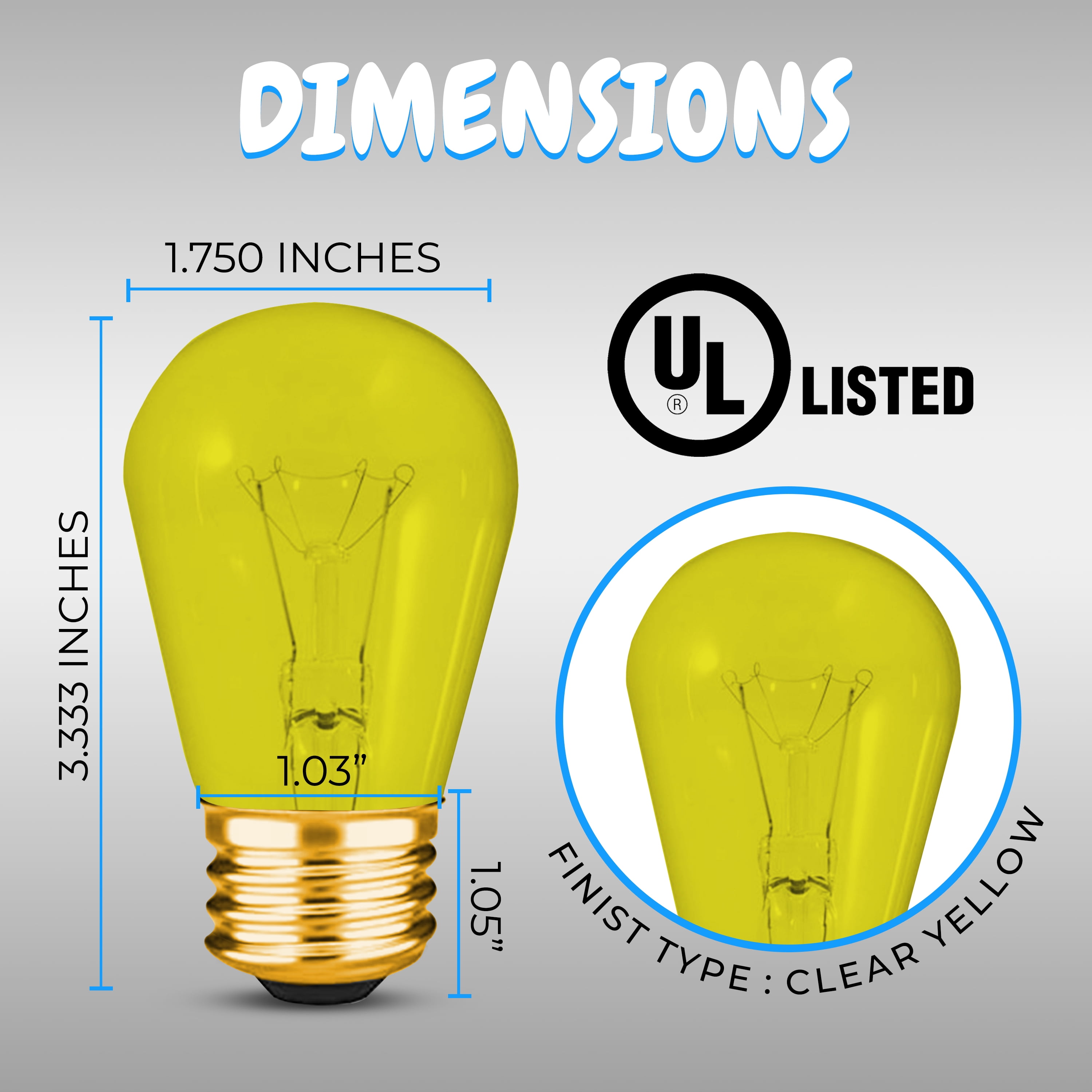 OhLectric OL-45460 S14 Incandescent Bulbs for Outdoor String Lights - E26  Base, 11 Watts, 130 Volt - Dimmable Sign Light Bulbs with 5000 Lighting