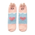 thumbnail image 2 of HuangHuanChen Christmas Casual Three Cute Santa Stockings Fuzzy Fluffy Warm Slipper Socks for Women Winter Cozy Christmas Socks Unisex Pink, 2 of 5