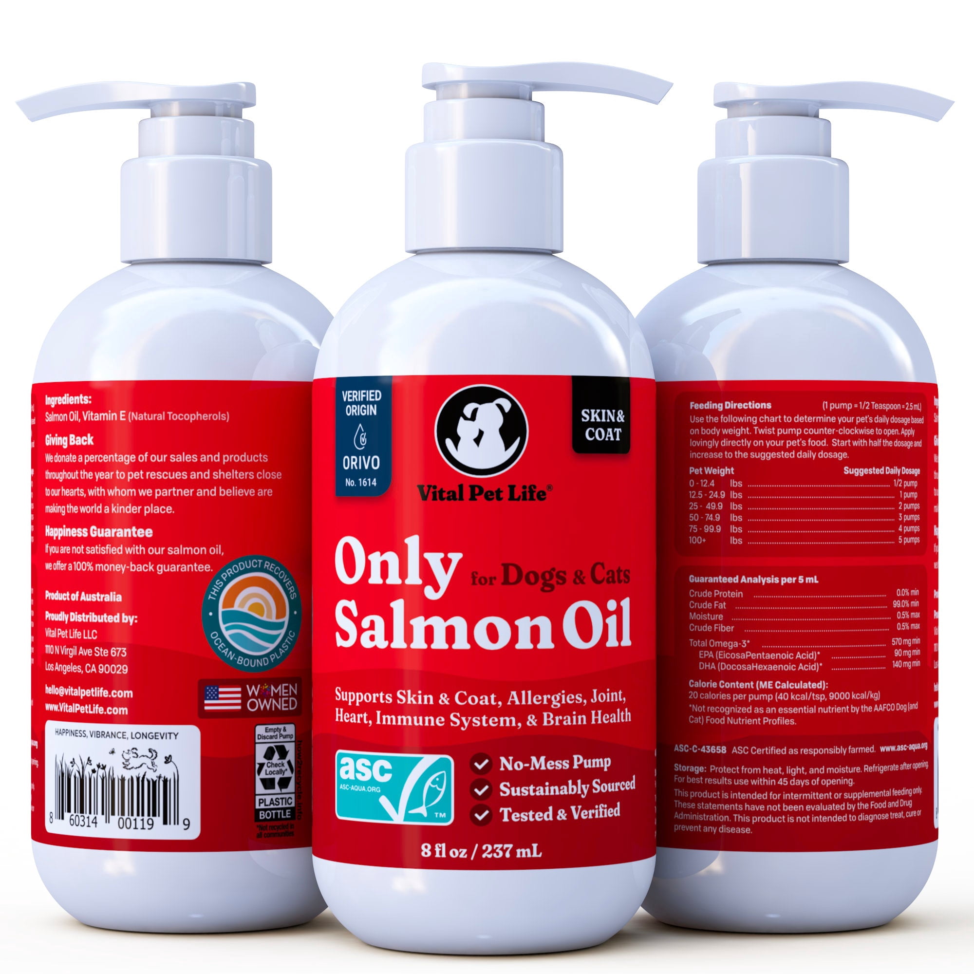Only Salmon Oil for Dogs & Cats Omega 3 Fish Oil Supplement for Healthy Skin & Coat, 8 fl oz
