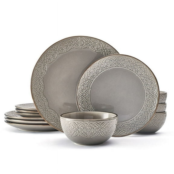 Pfaltzgraff Emma 12 Piece Stoneware Dinnerware Set Gray