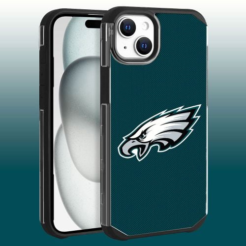 Apple iPhone 15 Plus (6.7)- NFL Licensed Philadelphia Eagles Team Logo on Green Textured Dual Layer Case