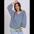 thumbnail image 4 of Sudaderas A Rayas para Mujer, Camisetas de Larga con Cuello Redondo de Gran Tamaño, Jersey Y2K, Ropa de Moda de Otoño Rosa S, 4 of 9