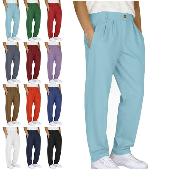 Lenago Mens Pants Boy Pants Work Pants Men Casual Loose Straight Leg Solid Pants With Double Pleated Front Pocket Men Comfy Cargo Pants Uniform Pants for Men
