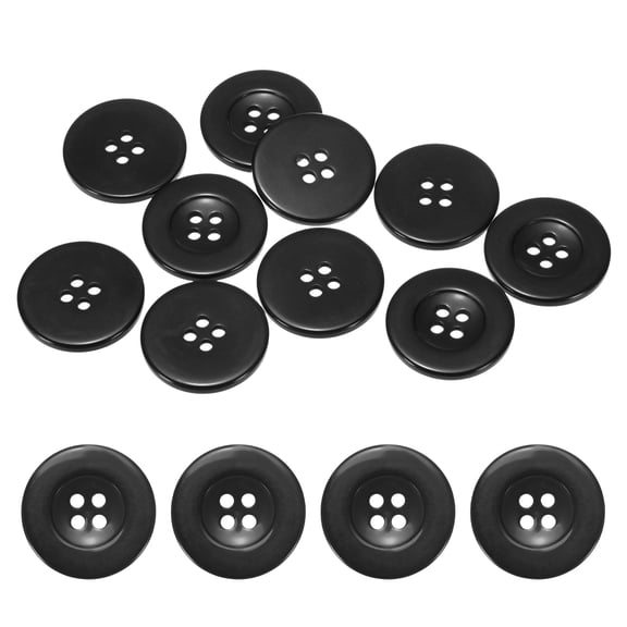 Uxcell Sewing Buttons [10pcs] - 1.2 Inch/ 30mm 48L Resin Round Flat 4-Hole Craft Replacement Buttons for Coats & Sewing Clothing & DIY - [Black]