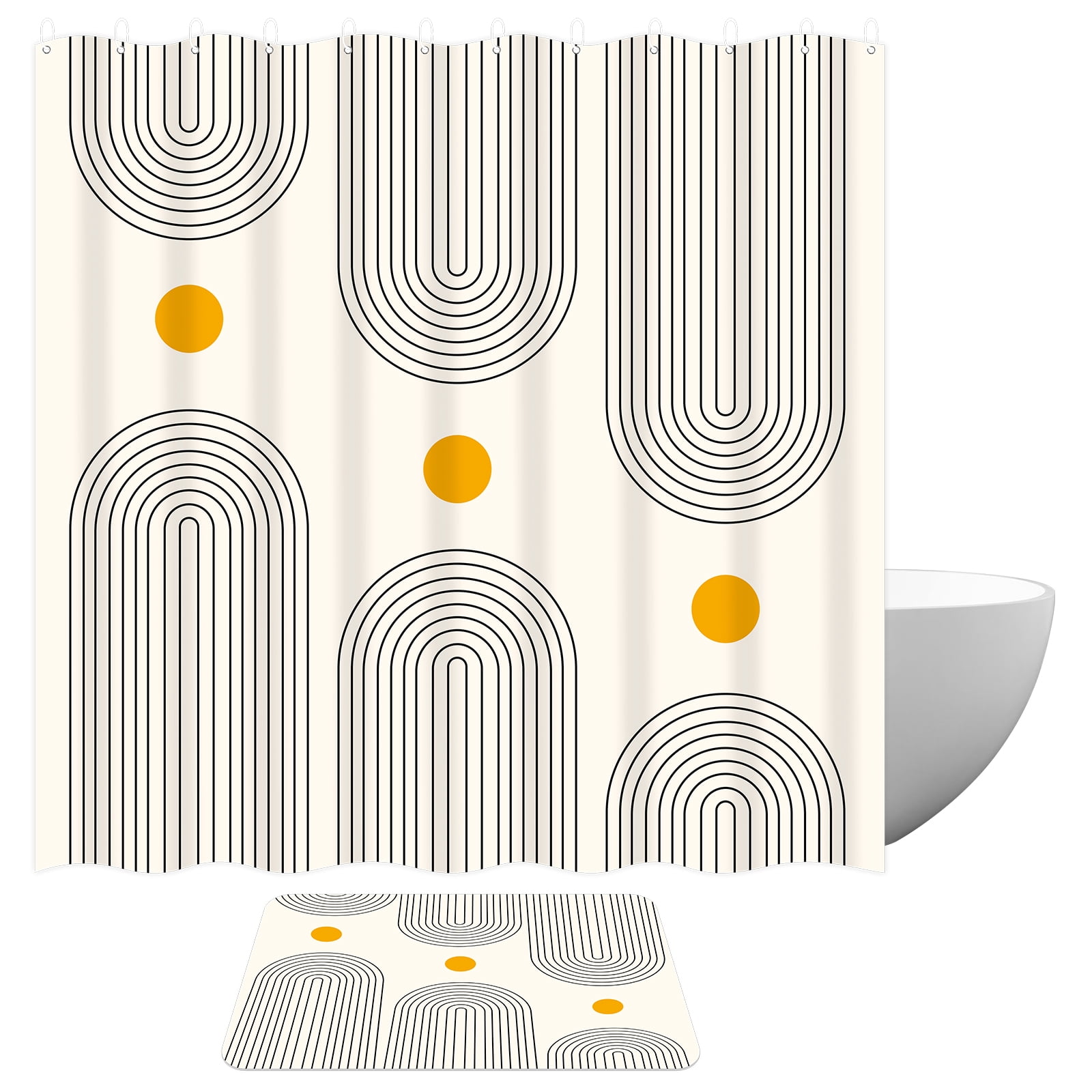 Dznils Boho Fabric Shower Curtains and Bath Rug Set, Modern Bathroom Curtain Sets, Beige, 72" x 72"