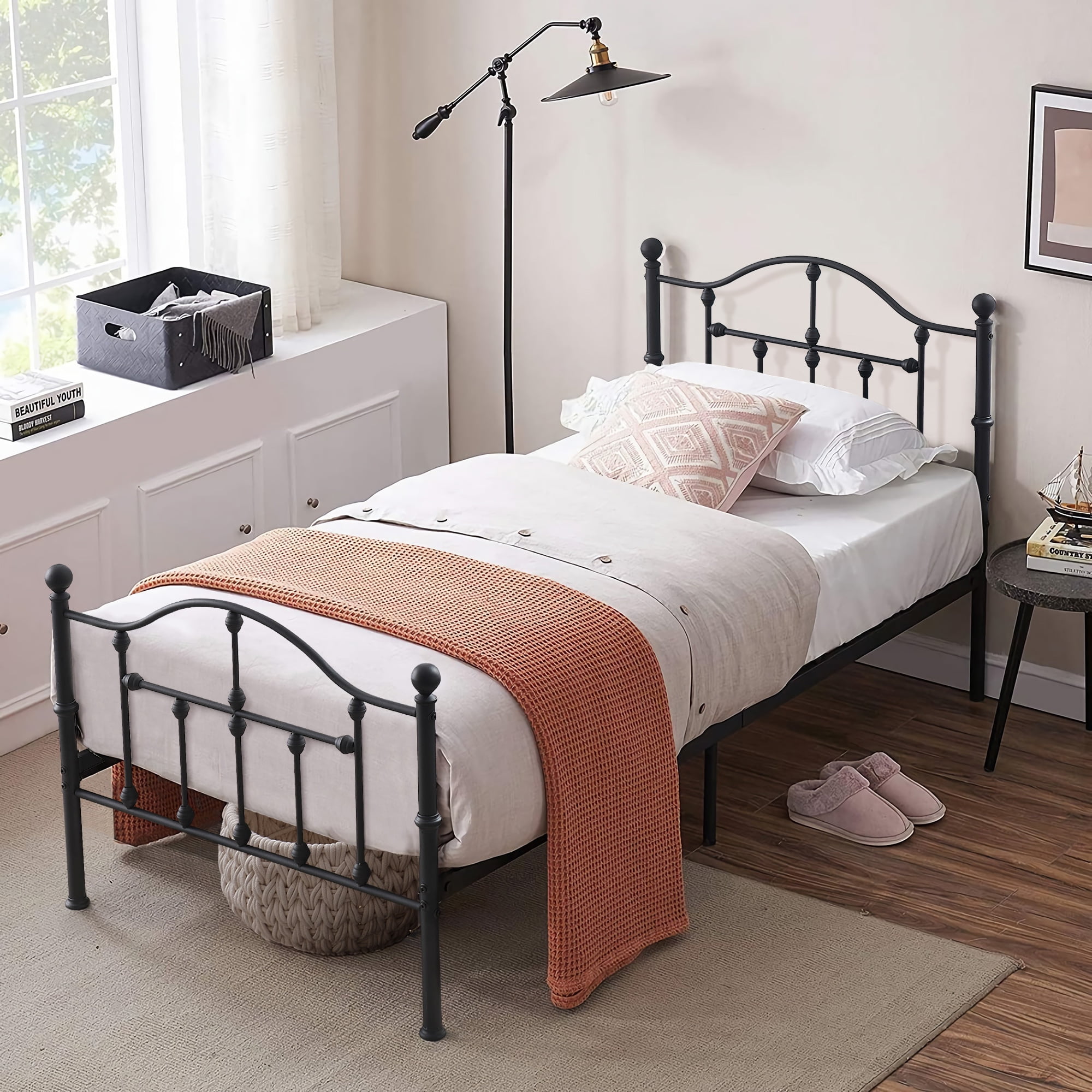 Katkuca Twin Size Metal Bed Frame with Headboard and Footboard for