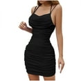 thumbnail image 2 of TMOYZQ Dresses for Women Bodycon Ruched Mini Dresses for Night Out Club Party Cocktail Spaghetti Strap Tight Short Dress, 2 of 9
